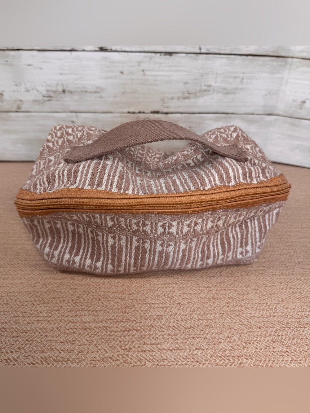 Mauve Patterned Cosmetic Bag with Amber Zipper